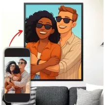 Affiche personnalisée - Portrait de famille, couple - Style cartoon, dessin animé, bande dessinée