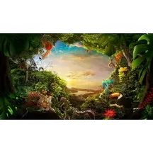 Papier Peint Panoramique Animaux Jungle Savane Ciel