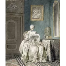 Papier Peint Panoramique Peinture 19e siècle Jacobus Buys - Jeune Brodeuse à la Cage