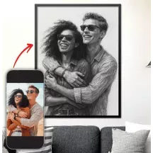 Affiche personnalisée - Portrait de famille, couple - Style dessin au fusain