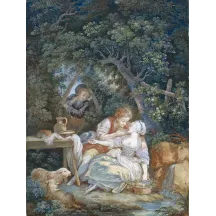 Papier Peint Panoramique Peinture 18e siècle Pierre-Antoine Baudouin - Annette et Lubin