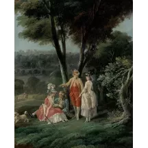 Papier Peint Panoramique Peinture 18e siècle Jean-Baptiste Hilaire - Promenade dans un parc