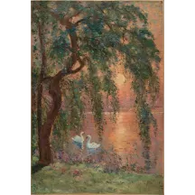 Papier Peint Panoramique Peinture 20e siècle Iwill - Le lac d'amour - le saule pleureur