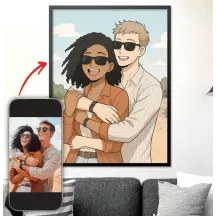 Affiche personnalisée - Portrait de famille, couple - Style manga japonais