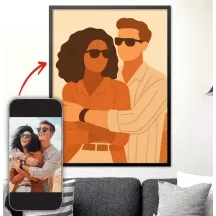 Affiche personnalisée - Portrait de famille, couple - Style flat design, minimaliste