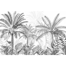 Papier Peint Panoramique Jungle Arbres Noir et Blanc