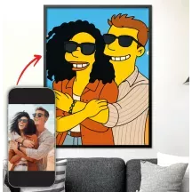 Affiche personnalisée - Portrait de famille, couple - Style dessin animé cartoon jaune