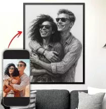 Affiche personnalisée - Portrait de famille, couple - Style dessin au fusain