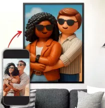 Affiche personnalisée - Portrait de famille, couple - Style figurine, jouet en 3D