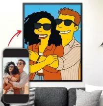 Affiche personnalisée - Portrait de famille, couple - Style dessin animé cartoon jaune