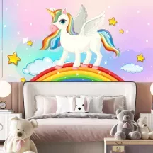 Papier Peint Panoramique Licornes Arc-en-ciel