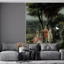 Papier Peint Panoramique Peinture 18e siècle Jean-Baptiste Hilaire - Promenade dans un parc