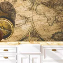 Papier peint Panoramique Boussole Mappemonde