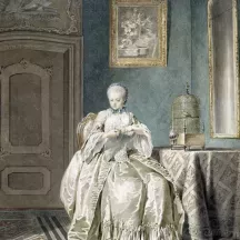 Affiche personnalisée Peinture 19e siècle Jacobus Buys - Jeune Brodeuse à la Cage