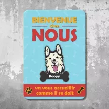 Plaque de porte personnalisée Chien Bienvenue Verticale - déco humour