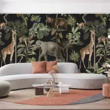 Papier Peint Panoramique Jungle Animaux Foncé