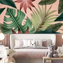 Papier Peint Panoramique Jungle Rose fleurs