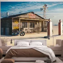 Papier Peint Panoramique Désert Moto