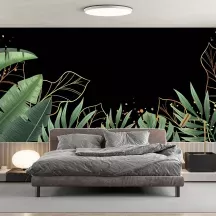 Papier Peint Panoramique Feuilles Tropical Dorées