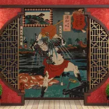 Papier Peint Panoramique Estampe 19e siècle Utagawa Kuniyoshi - Urawa