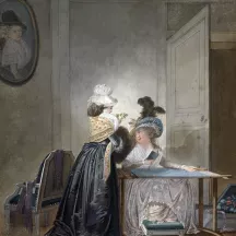 Affiche personnalisée Peinture 18e Jean-Baptiste Mallet - La Brodeuse