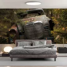 Papier peint Panoramique Epave Voiture Foret