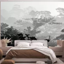 Papier Peint Panoramique Forêt Jungle Noir et Blanc