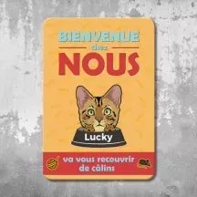 Plaque de porte personnalisée Chat Bienvenue Verticale - déco humour