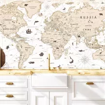 Papier Peint Panoramique Mappemonde Vintage 2