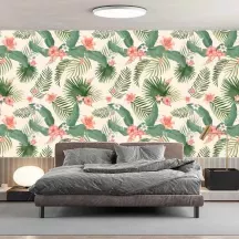 Papier Peint Panoramique Jungle Motifs Fleurs et Feuilles
