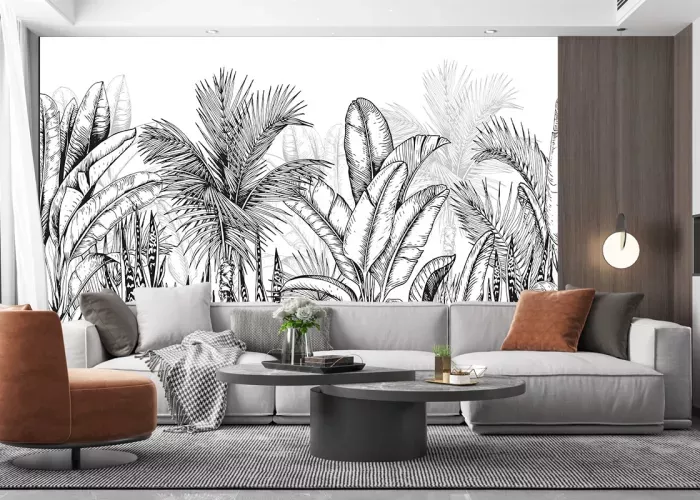 Papier Peint Panoramique Jungle Noir et Blanc 4