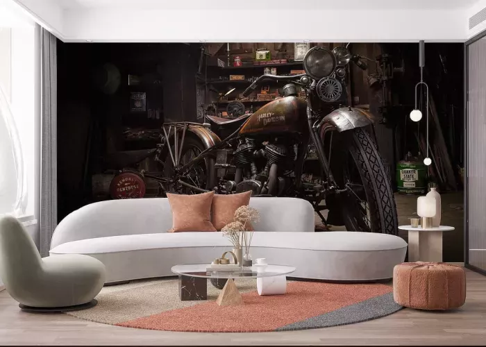 Papier Peint Panoramique Garage Moto Vintage