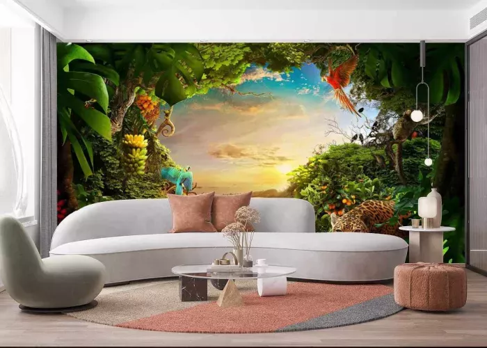 Papier Peint Panoramique Animaux Jungle Savane Ciel