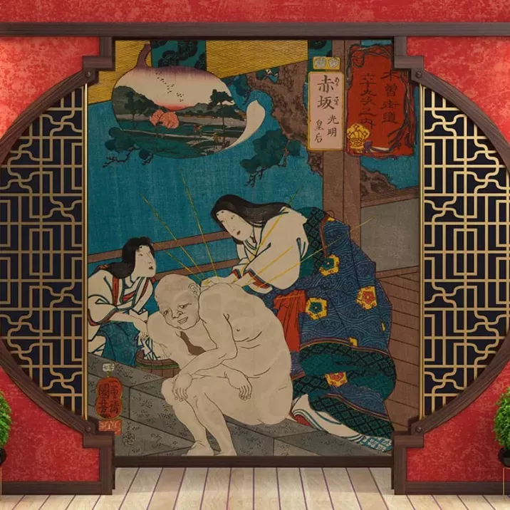 Papier Peint Panoramique Estampe 19e siècle Utagawa Kuniyoshi - Akasaka