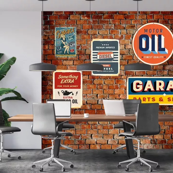 Papier Peint Panoramique Mur de Brique Plaques Vintage