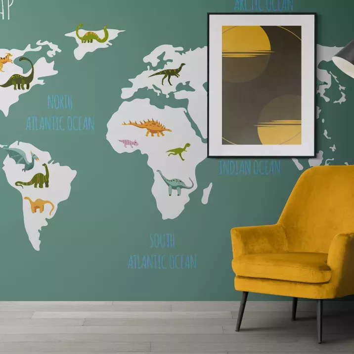 Papier Peint Panoramique Mappemonde Dinosaures