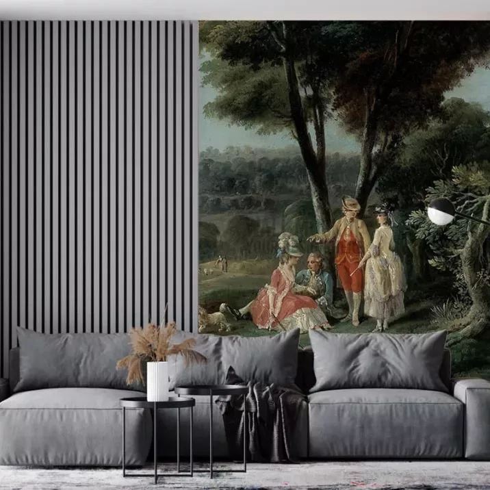 Papier Peint Panoramique Peinture 18e siècle Jean-Baptiste Hilaire - Promenade dans un parc