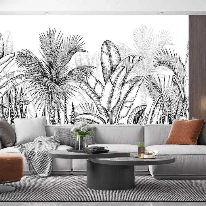 Papier Peint Panoramique Jungle Noir et Blanc 4