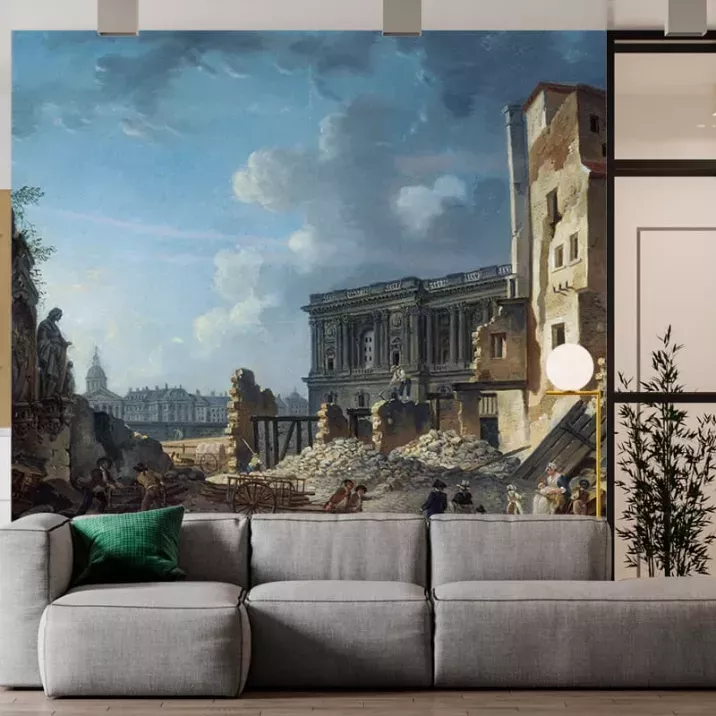 Papier Peint Panoramique Peinture 18e siècle Pierre-Antoine Demachy - Dégagement de la colonnade du Louvre