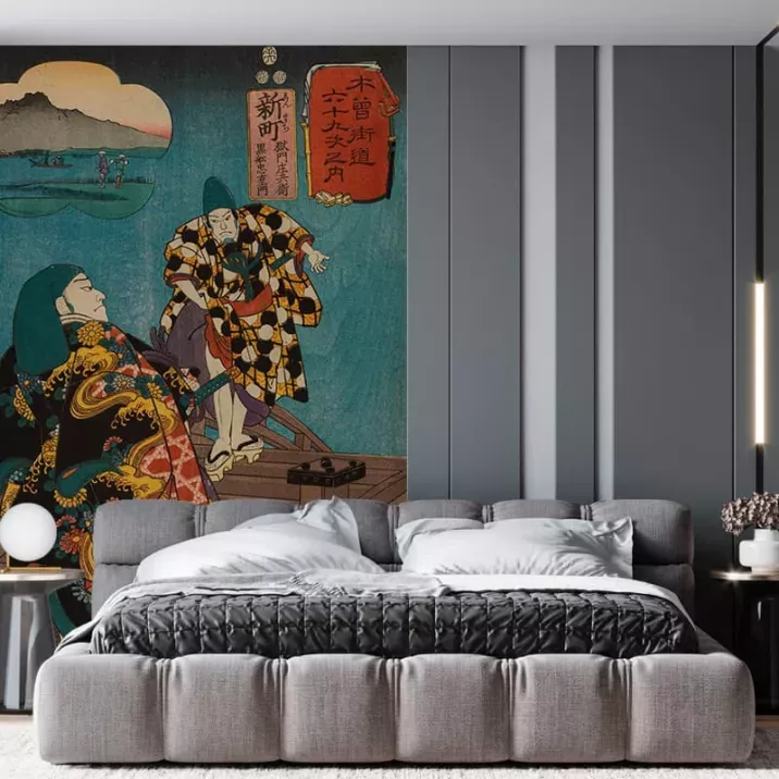 Papier Peint Panoramique Estampe 19e siècle Utagawa Kuniyoshi - Shinmachi