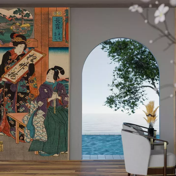 Papier Peint Panoramique Estampe 19e siècle Utagawa Kuniyoshi - Nagakubo