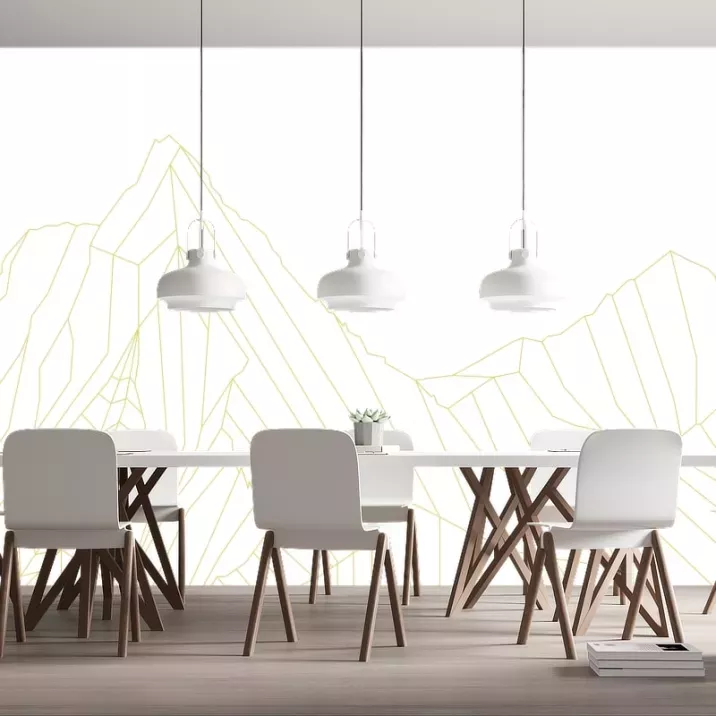 Papier Peint Panoramique Montagne Géométrique Or Blanc