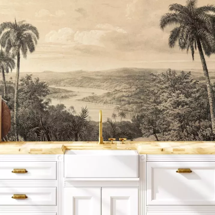 Papier Peint Panoramique Jungle Vintage Effet Dessin