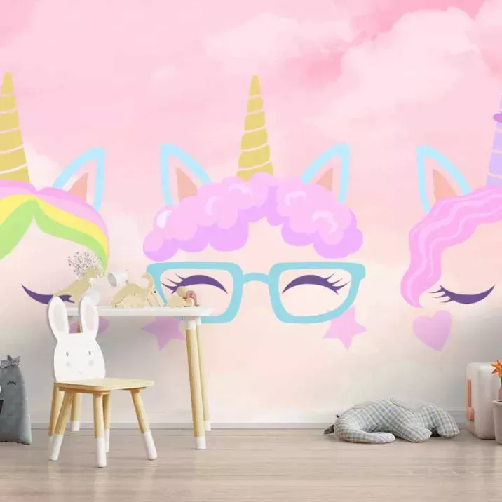 Papier Peint Panoramique Licornes Visages