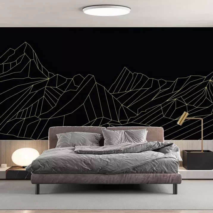 Papier Peint Panoramique Montagne Géométrique Or