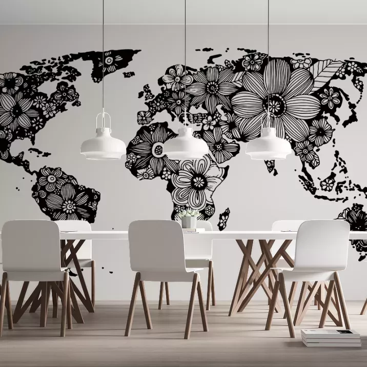 Papier Peint Panoramique Mappemonde Floral