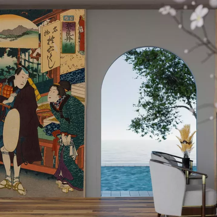 Papier Peint Panoramique Estampe 19e siècle Utagawa Kuniyoshi - Narai