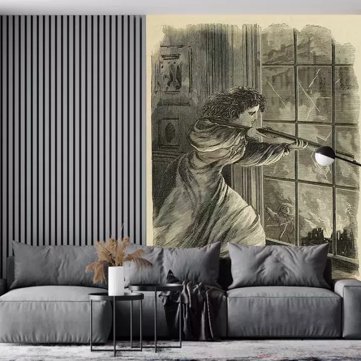 Papier Peint Panoramique Estampe - The destruction of french villages