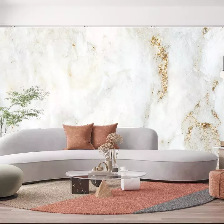 Papier peint Panoramique Marbre Blanc doré