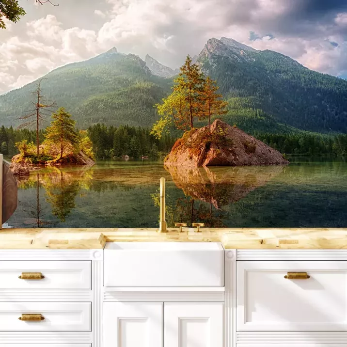 Papier Peint Panoramique Montagnes Lac